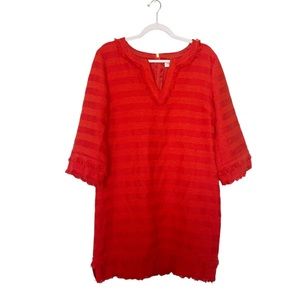 Trina Turk Tweed Shift Dress Fringe Trim Red Stripe Size 12 NWT